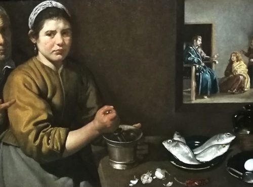 Velazquez scena di cucina con Cristo in casa di Marta e MARIA